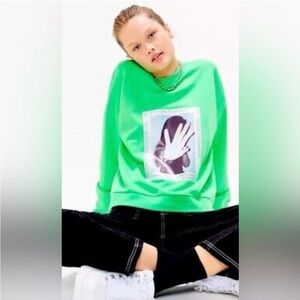 NWT Urban Outfitters ZGY Ziggy DENIM Sweatshirt Electric Green Brat Size Large